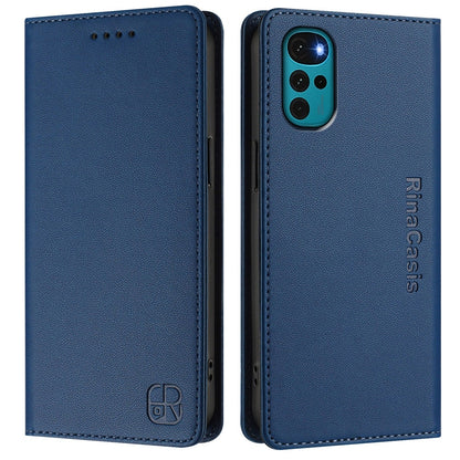 Motorola Moto G22 Dual-Folded Magnetic Suction RFID Blocking PU Leather Wallet Phone Case with Card Slots, Cash Pocket, Kickstand, Full Protective Flip Cover