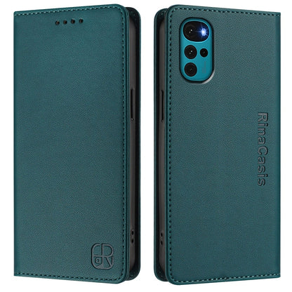 Motorola Moto E32s Dual-Folded Magnetic Suction RFID Blocking PU Leather Wallet Phone Case with Card Slots, Cash Pocket, Kickstand, Full Protective Flip Cover