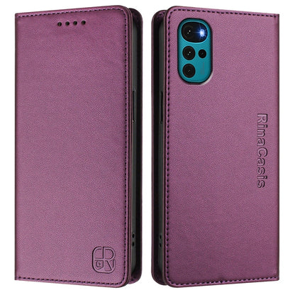 Motorola Moto E32s Dual-Folded Magnetic Suction RFID Blocking PU Leather Wallet Phone Case with Card Slots, Cash Pocket, Kickstand, Full Protective Flip Cover