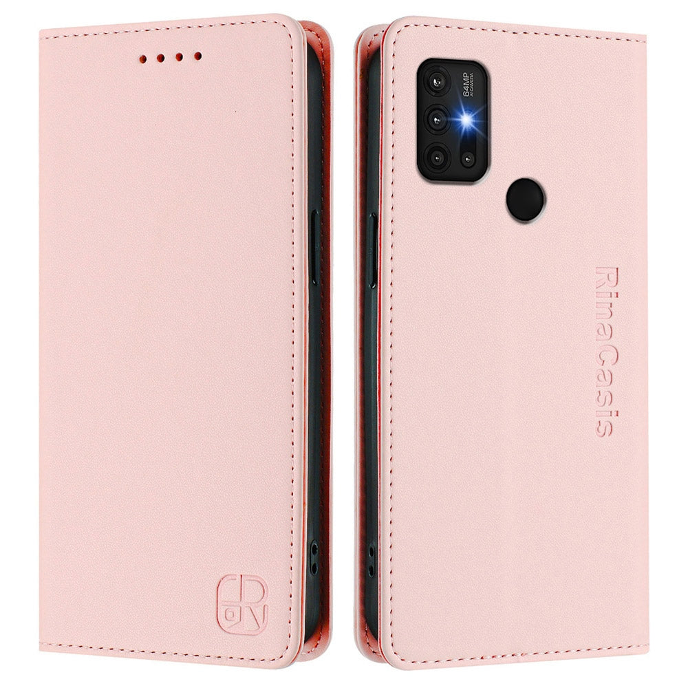 Motorola Moto G30 Dual-Folded Magnetic Suction RFID Blocking PU Leather Wallet Phone Case with Card Slots, Cash Pocket, Kickstand, Full Protective Flip Cover