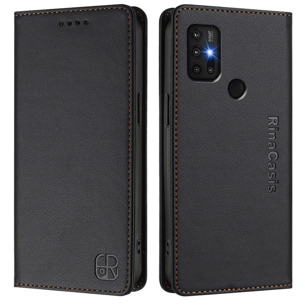 Motorola Moto G30 Dual-Folded Magnetic Suction RFID Blocking PU Leather Wallet Phone Case with Card Slots, Cash Pocket, Kickstand, Full Protective Flip Cover