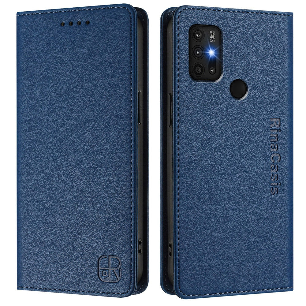 Motorola Moto G20 Dual-Folded Magnetic Suction RFID Blocking PU Leather Wallet Phone Case with Card Slots, Cash Pocket, Kickstand, Full Protective Flip Cover