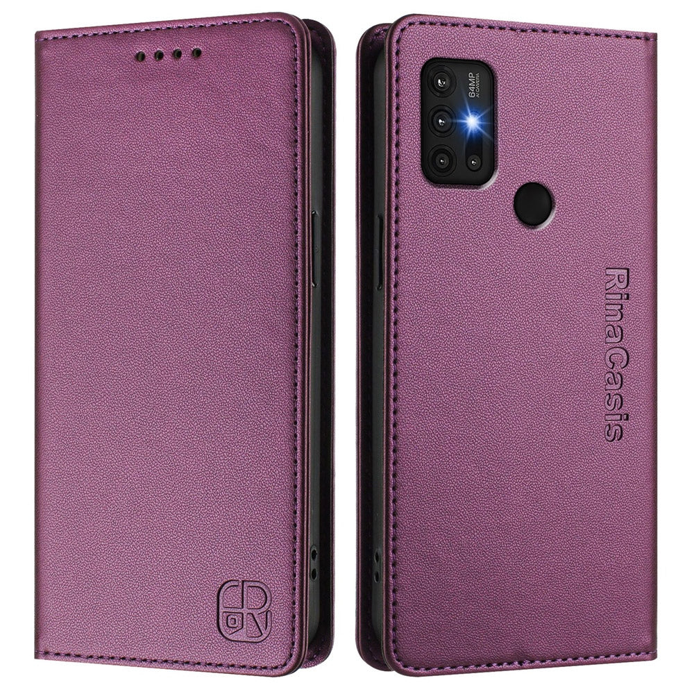 Motorola Moto G30 Dual-Folded Magnetic Suction RFID Blocking PU Leather Wallet Phone Case with Card Slots, Cash Pocket, Kickstand, Full Protective Flip Cover