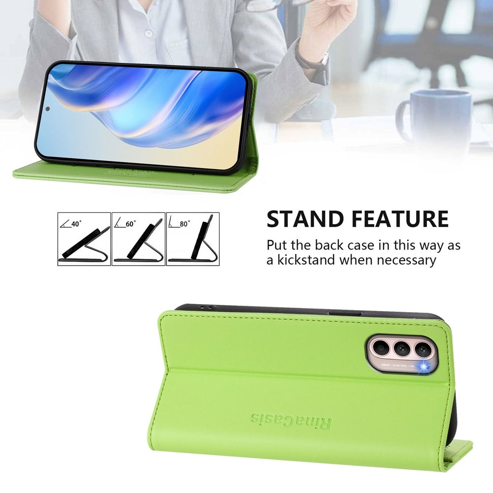 Motorola Moto G31 Dual-Folded Magnetic Suction RFID Blocking PU Leather Wallet Phone Case with Card Slots, Cash Pocket, Kickstand, Full Protective Flip Cover