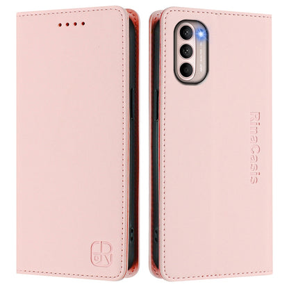 Motorola Moto G31 Dual-Folded Magnetic Suction RFID Blocking PU Leather Wallet Phone Case with Card Slots, Cash Pocket, Kickstand, Full Protective Flip Cover
