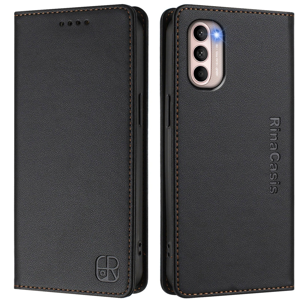Motorola Moto G41 Dual-Folded Magnetic Suction RFID Blocking PU Leather Wallet Phone Case with Card Slots, Cash Pocket, Kickstand, Full Protective Flip Cover