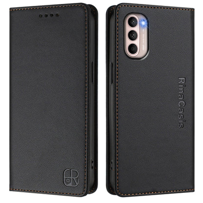 Motorola Moto G41 Dual-Folded Magnetic Suction RFID Blocking PU Leather Wallet Phone Case with Card Slots, Cash Pocket, Kickstand, Full Protective Flip Cover