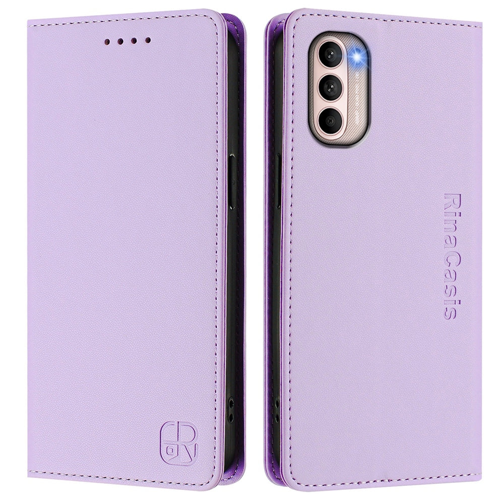 Motorola Moto G31 Dual-Folded Magnetic Suction RFID Blocking PU Leather Wallet Phone Case with Card Slots, Cash Pocket, Kickstand, Full Protective Flip Cover