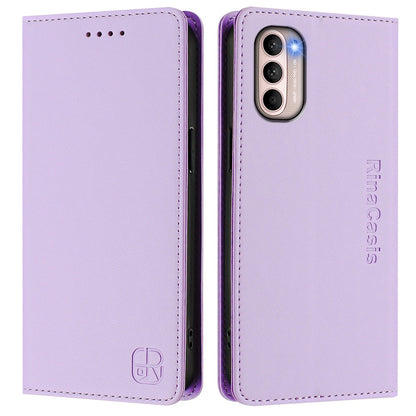 Motorola Moto G41 Dual-Folded Magnetic Suction RFID Blocking PU Leather Wallet Phone Case with Card Slots, Cash Pocket, Kickstand, Full Protective Flip Cover