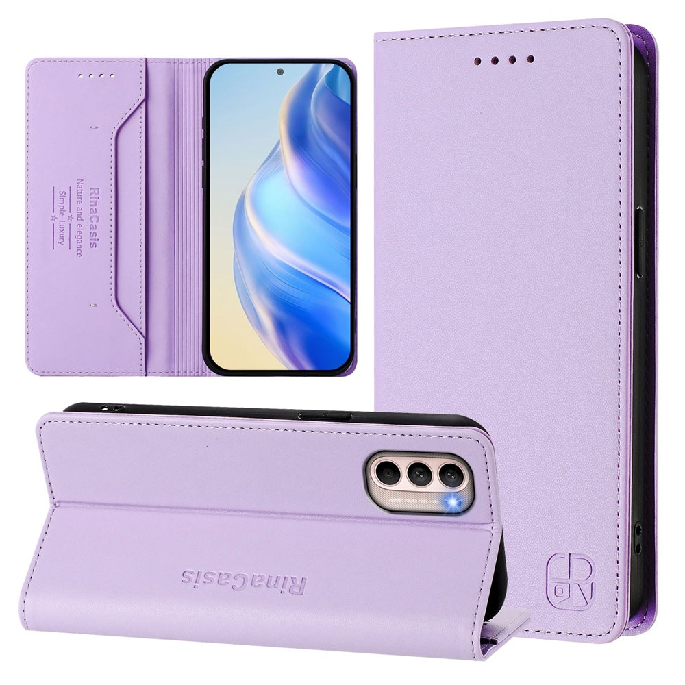 Motorola Moto G41 Dual-Folded Magnetic Suction RFID Blocking PU Leather Wallet Phone Case with Card Slots, Cash Pocket, Kickstand, Full Protective Flip Cover