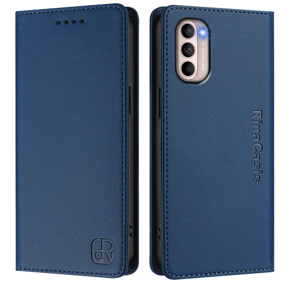 Motorola Moto G31 Dual-Folded Magnetic Suction RFID Blocking PU Leather Wallet Phone Case with Card Slots, Cash Pocket, Kickstand, Full Protective Flip Cover