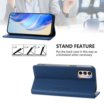 Motorola Moto G31 Dual-Folded Magnetic Suction RFID Blocking PU Leather Wallet Phone Case with Card Slots, Cash Pocket, Kickstand, Full Protective Flip Cover