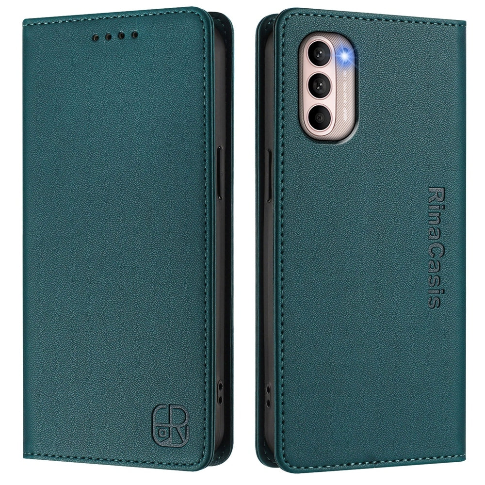 Motorola Moto G41 Dual-Folded Magnetic Suction RFID Blocking PU Leather Wallet Phone Case with Card Slots, Cash Pocket, Kickstand, Full Protective Flip Cover