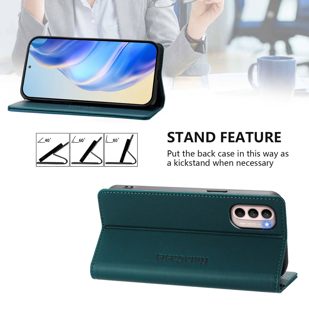 Motorola Moto G31 Dual-Folded Magnetic Suction RFID Blocking PU Leather Wallet Phone Case with Card Slots, Cash Pocket, Kickstand, Full Protective Flip Cover