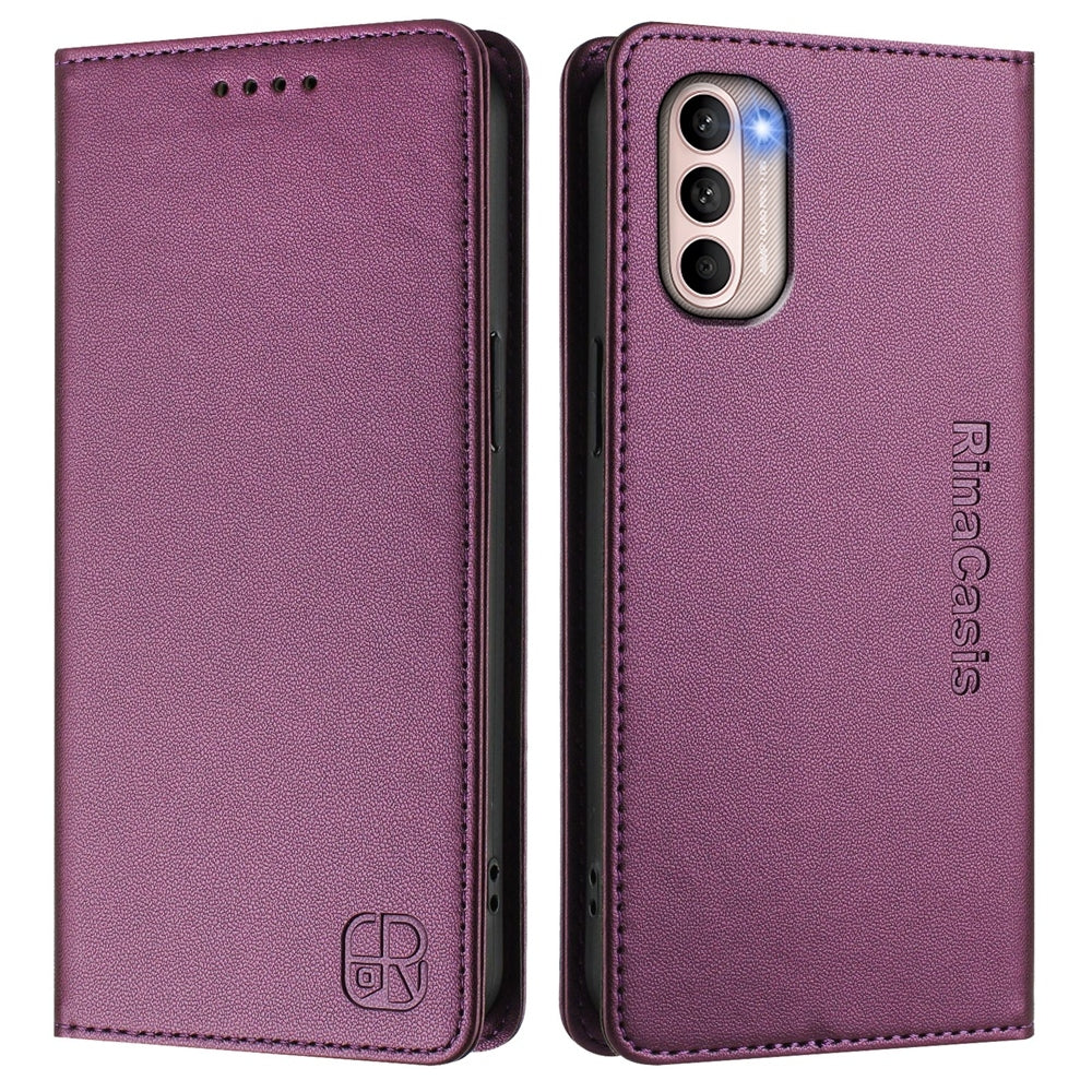 Motorola Moto G31 Dual-Folded Magnetic Suction RFID Blocking PU Leather Wallet Phone Case with Card Slots, Cash Pocket, Kickstand, Full Protective Flip Cover