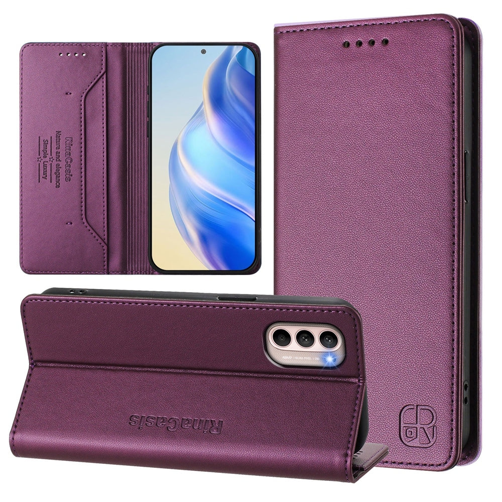 Motorola Moto G41 Dual-Folded Magnetic Suction RFID Blocking PU Leather Wallet Phone Case with Card Slots, Cash Pocket, Kickstand, Full Protective Flip Cover