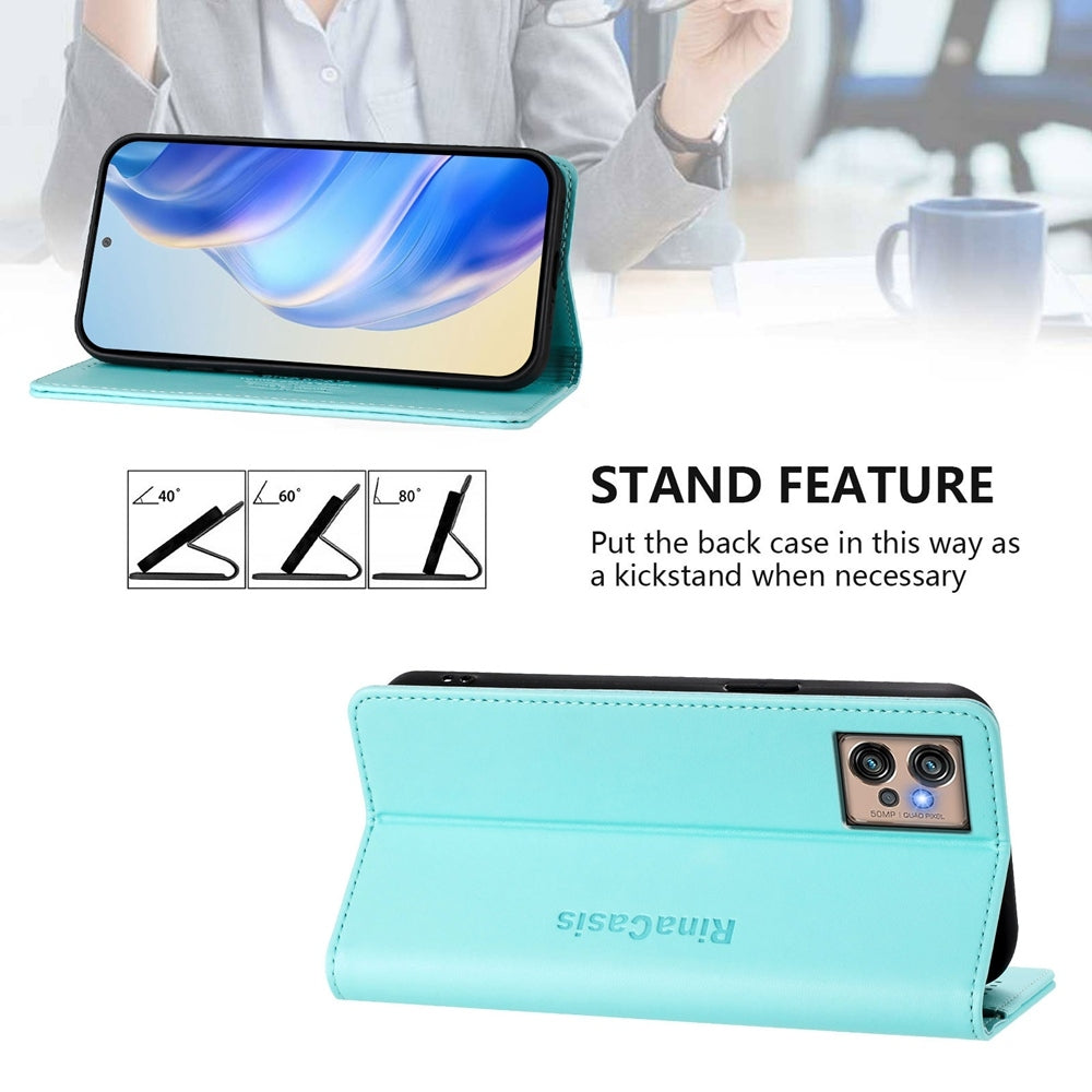 Motorola Moto G32 Dual-Folded Magnetic Suction RFID Blocking PU Leather Wallet Phone Case with Card Slots, Cash Pocket, Kickstand, Full Protective Flip Cover