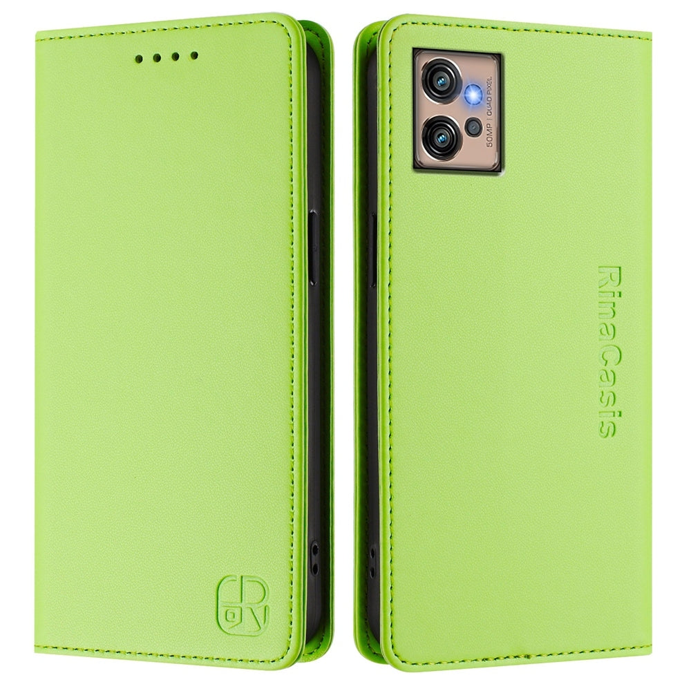 Motorola Moto G32 Dual-Folded Magnetic Suction RFID Blocking PU Leather Wallet Phone Case with Card Slots, Cash Pocket, Kickstand, Full Protective Flip Cover