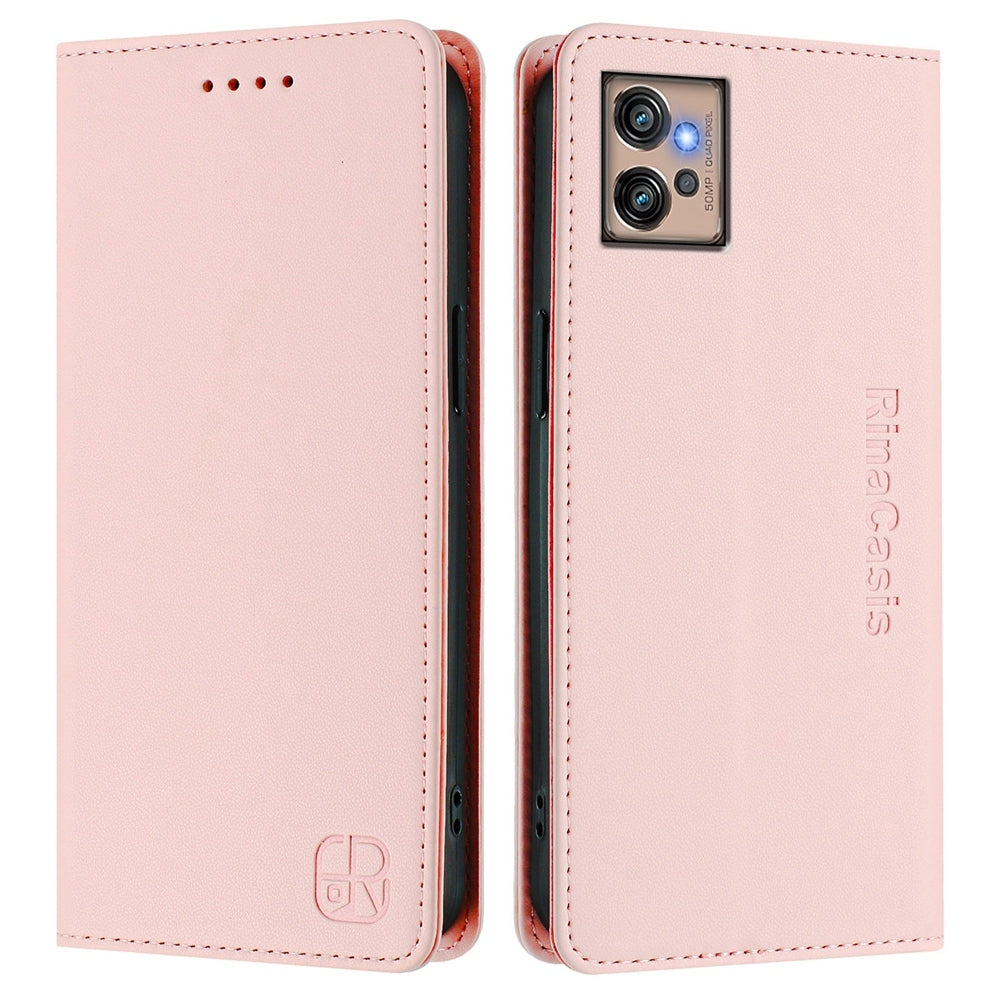 Motorola Moto G32 Dual-Folded Magnetic Suction RFID Blocking PU Leather Wallet Phone Case with Card Slots, Cash Pocket, Kickstand, Full Protective Flip Cover