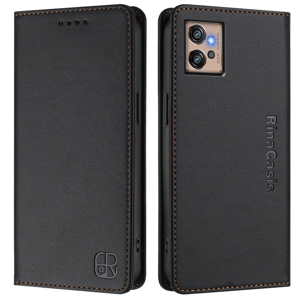 Motorola Moto G32 Dual-Folded Magnetic Suction RFID Blocking PU Leather Wallet Phone Case with Card Slots, Cash Pocket, Kickstand, Full Protective Flip Cover