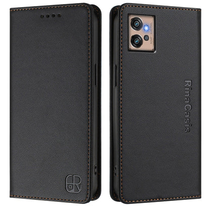 Motorola Moto G32 Dual-Folded Magnetic Suction RFID Blocking PU Leather Wallet Phone Case with Card Slots, Cash Pocket, Kickstand, Full Protective Flip Cover