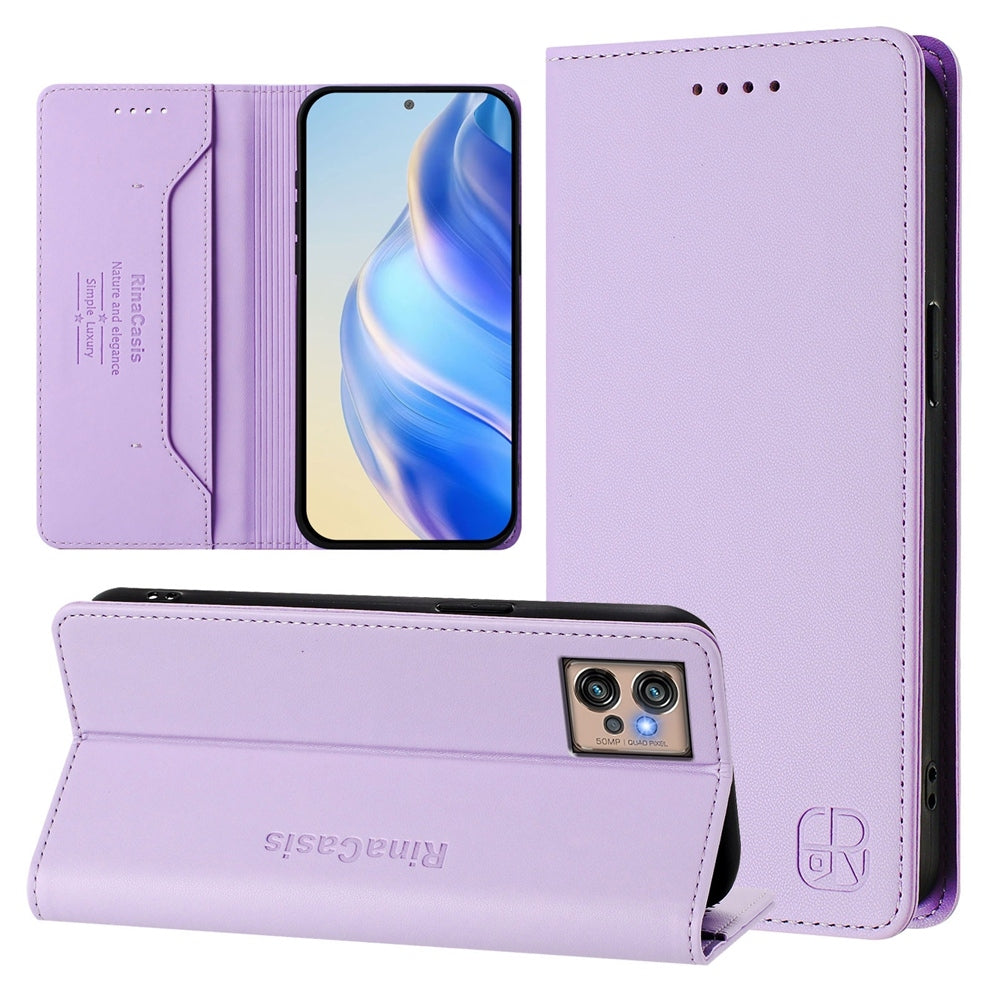 Motorola Moto G32 Dual-Folded Magnetic Suction RFID Blocking PU Leather Wallet Phone Case with Card Slots, Cash Pocket, Kickstand, Full Protective Flip Cover