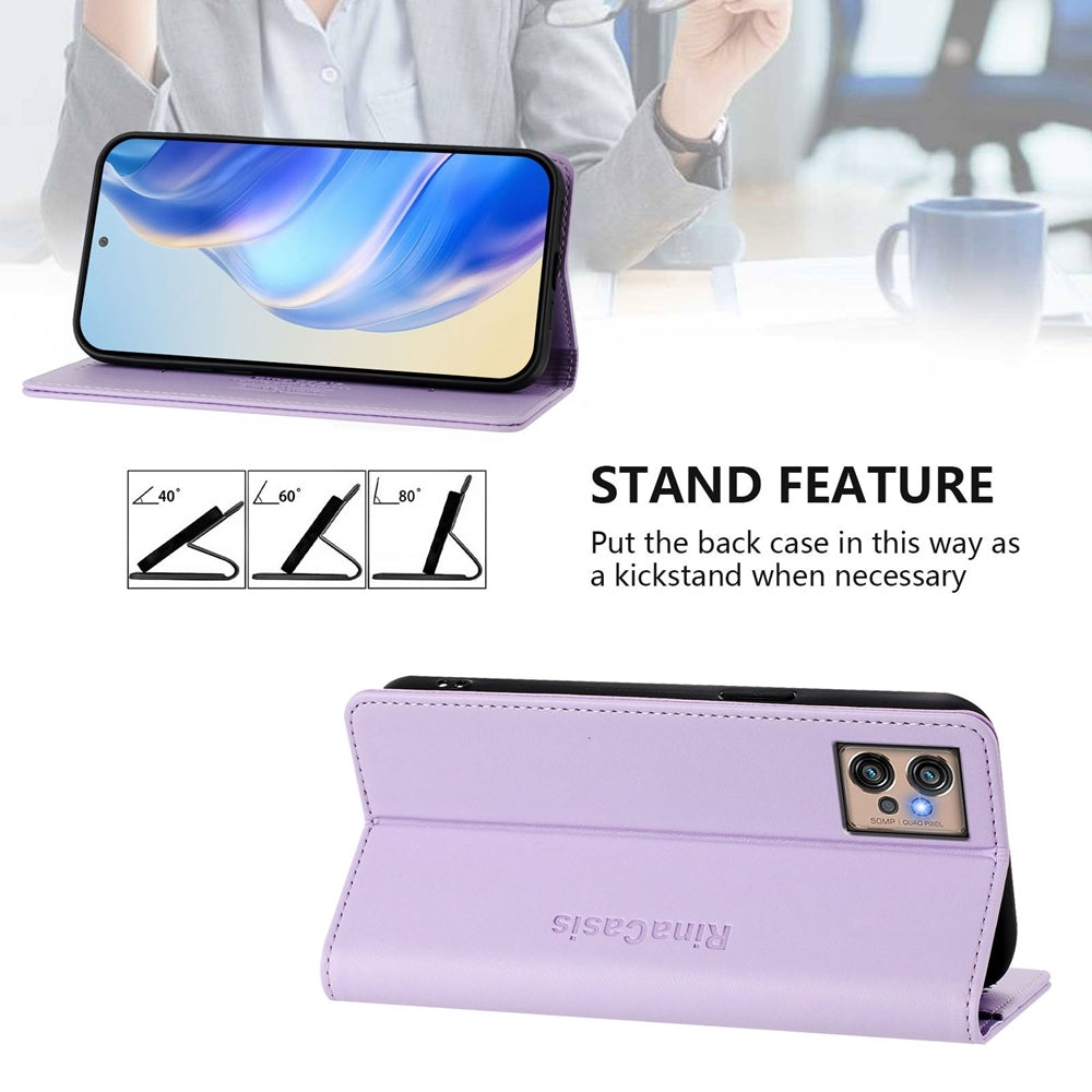 Motorola Moto G32 Dual-Folded Magnetic Suction RFID Blocking PU Leather Wallet Phone Case with Card Slots, Cash Pocket, Kickstand, Full Protective Flip Cover