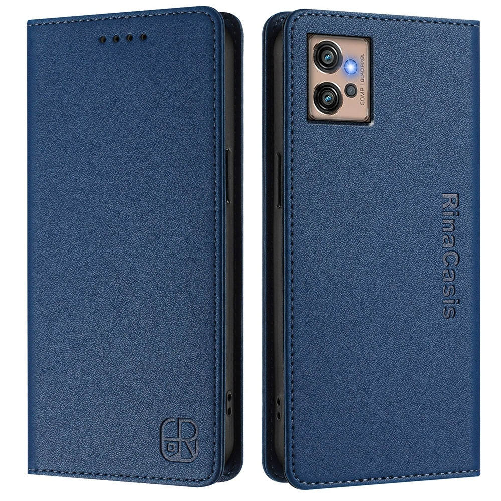 Motorola Moto G32 Dual-Folded Magnetic Suction RFID Blocking PU Leather Wallet Phone Case with Card Slots, Cash Pocket, Kickstand, Full Protective Flip Cover