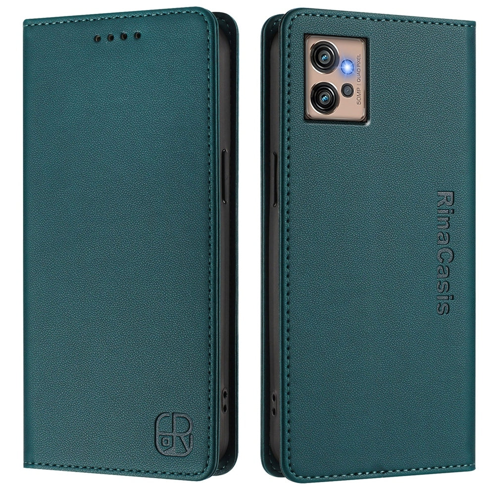 Motorola Moto G32 Dual-Folded Magnetic Suction RFID Blocking PU Leather Wallet Phone Case with Card Slots, Cash Pocket, Kickstand, Full Protective Flip Cover