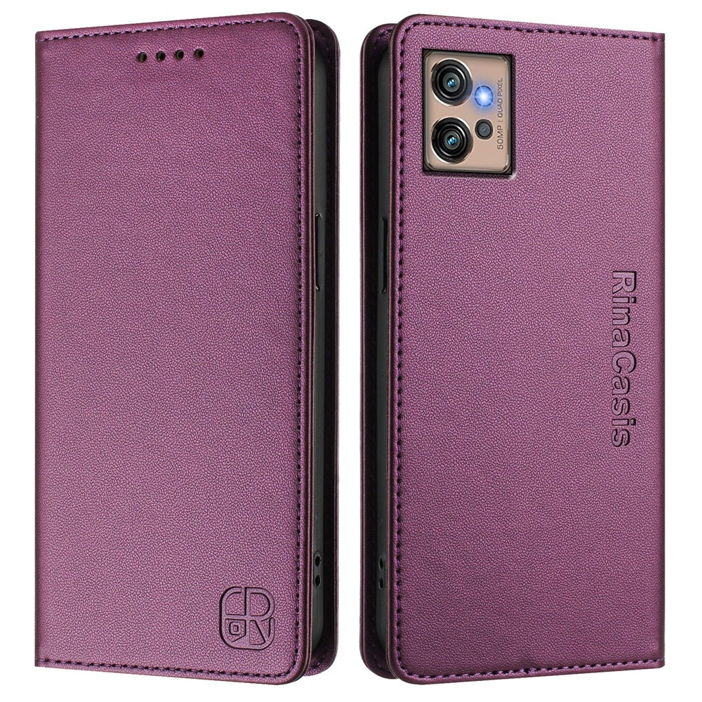 Motorola Moto G32 Dual-Folded Magnetic Suction RFID Blocking PU Leather Wallet Phone Case with Card Slots, Cash Pocket, Kickstand, Full Protective Flip Cover