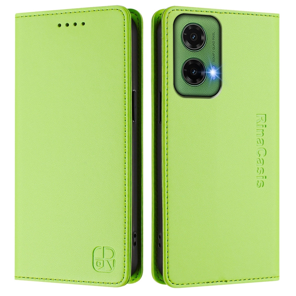 Motorola Moto G35 Dual-Folded Magnetic Suction RFID Blocking PU Leather Wallet Phone Case with Card Slots, Cash Pocket, Kickstand, Full Protective Flip Cover
