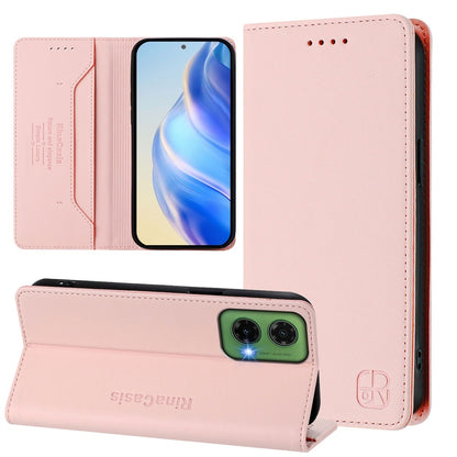 Motorola Moto G35 Dual-Folded Magnetic Suction RFID Blocking PU Leather Wallet Phone Case with Card Slots, Cash Pocket, Kickstand, Full Protective Flip Cover