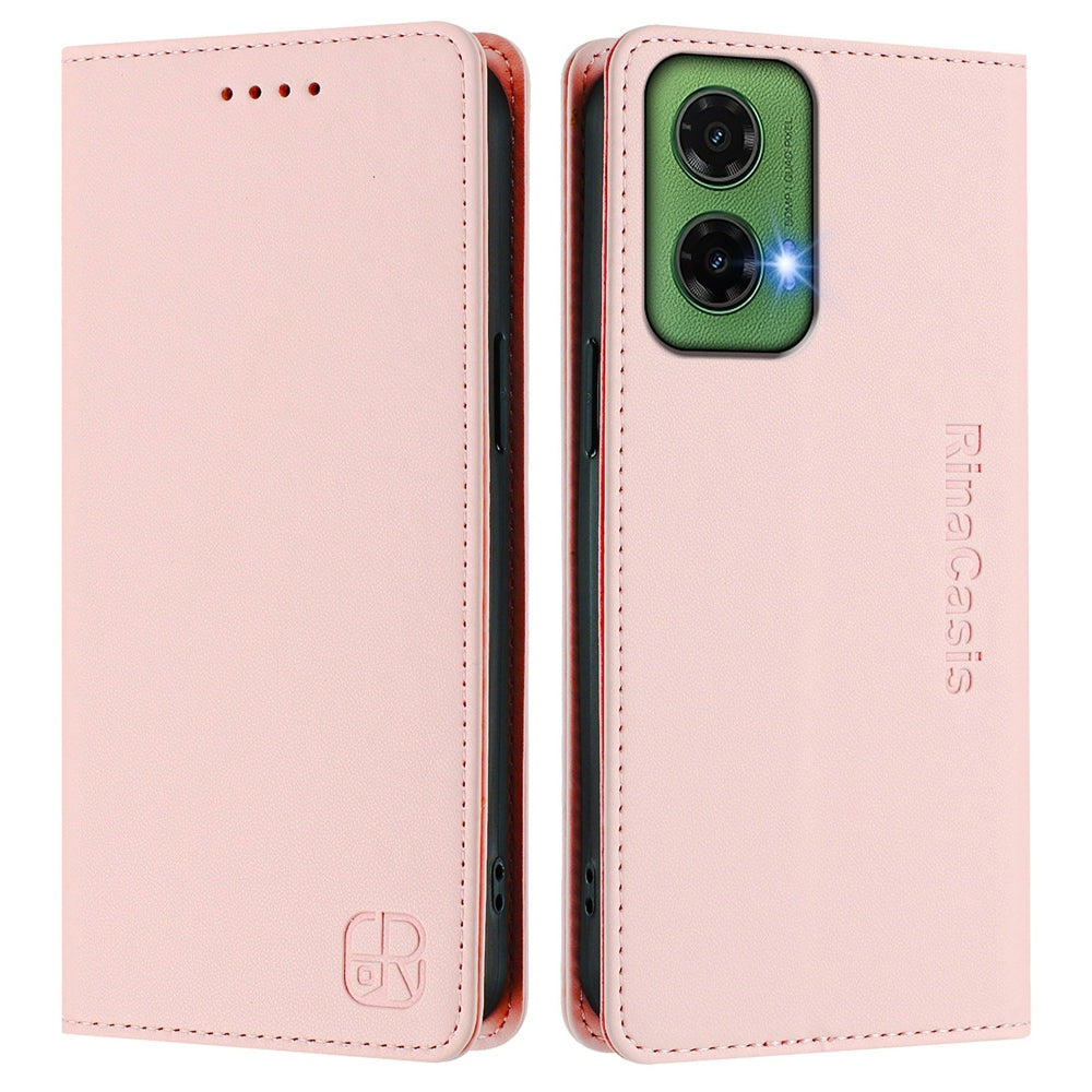 Motorola Moto G35 Dual-Folded Magnetic Suction RFID Blocking PU Leather Wallet Phone Case with Card Slots, Cash Pocket, Kickstand, Full Protective Flip Cover