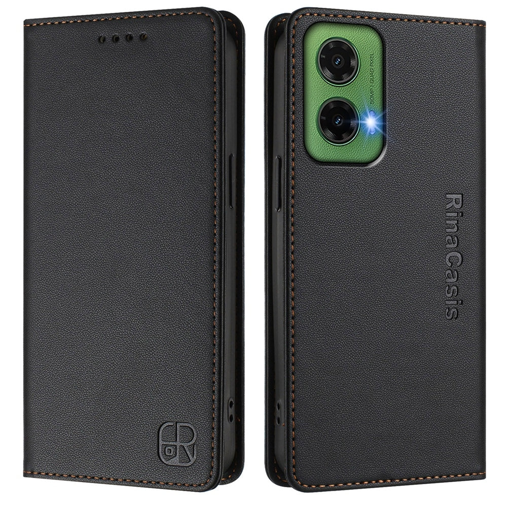 Motorola Moto G35 Dual-Folded Magnetic Suction RFID Blocking PU Leather Wallet Phone Case with Card Slots, Cash Pocket, Kickstand, Full Protective Flip Cover
