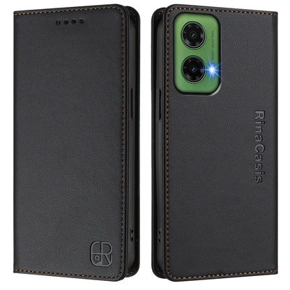 Motorola Moto G35 Dual-Folded Magnetic Suction RFID Blocking PU Leather Wallet Phone Case with Card Slots, Cash Pocket, Kickstand, Full Protective Flip Cover