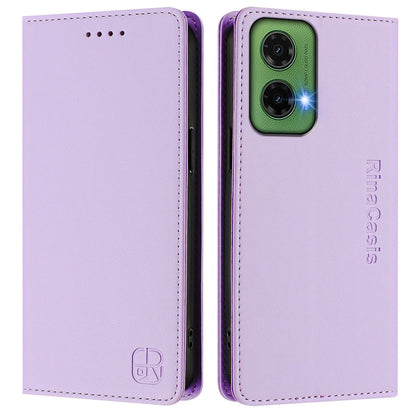 Motorola Moto G35 Dual-Folded Magnetic Suction RFID Blocking PU Leather Wallet Phone Case with Card Slots, Cash Pocket, Kickstand, Full Protective Flip Cover