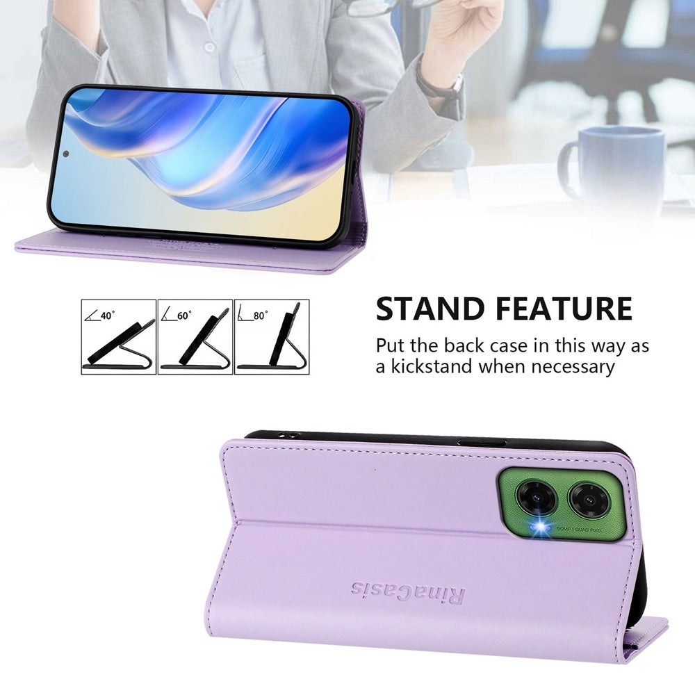 Motorola Moto G35 Dual-Folded Magnetic Suction RFID Blocking PU Leather Wallet Phone Case with Card Slots, Cash Pocket, Kickstand, Full Protective Flip Cover