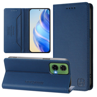 Motorola Moto G35 Dual-Folded Magnetic Suction RFID Blocking PU Leather Wallet Phone Case with Card Slots, Cash Pocket, Kickstand, Full Protective Flip Cover