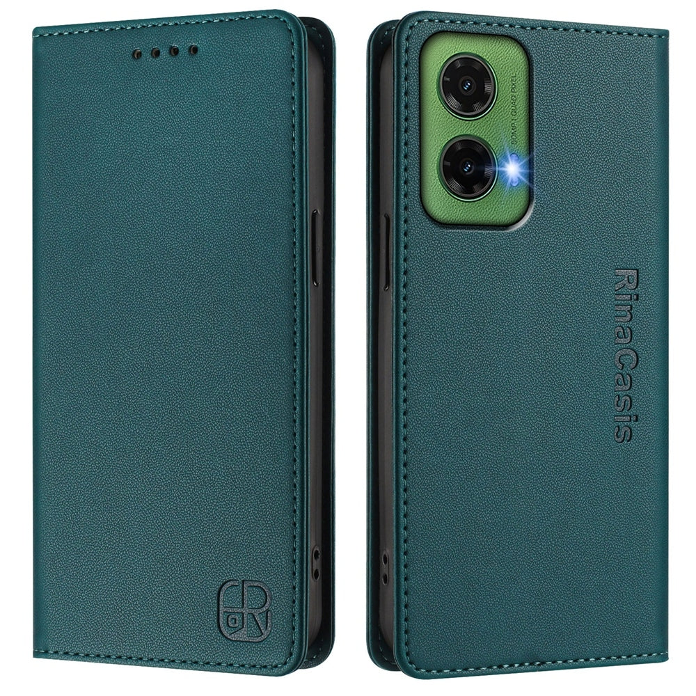 Motorola Moto G35 Dual-Folded Magnetic Suction RFID Blocking PU Leather Wallet Phone Case with Card Slots, Cash Pocket, Kickstand, Full Protective Flip Cover