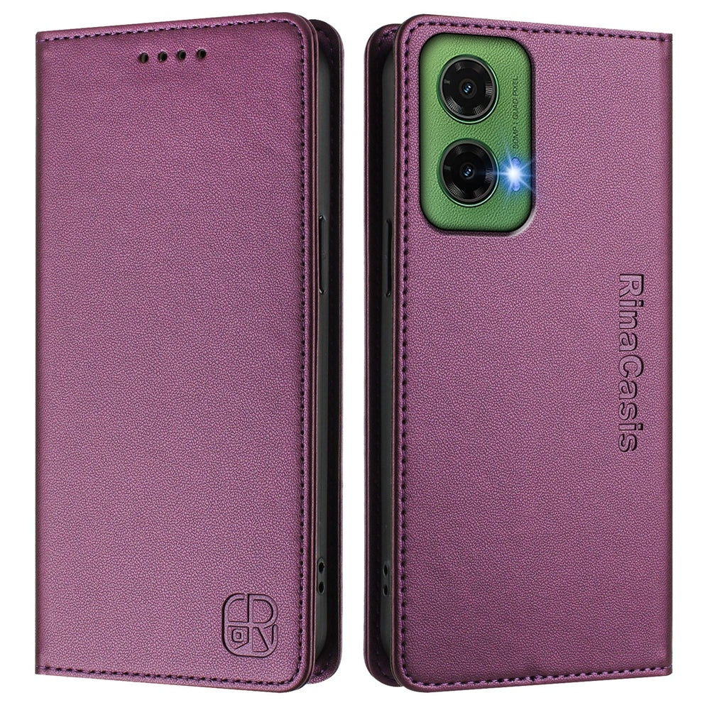 Motorola Moto G35 Dual-Folded Magnetic Suction RFID Blocking PU Leather Wallet Phone Case with Card Slots, Cash Pocket, Kickstand, Full Protective Flip Cover