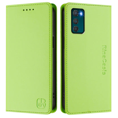 Motorola Moto G42 Dual-Folded Magnetic Suction RFID Blocking PU Leather Wallet Phone Case with Card Slots, Cash Pocket, Kickstand, Full Protective Flip Cover