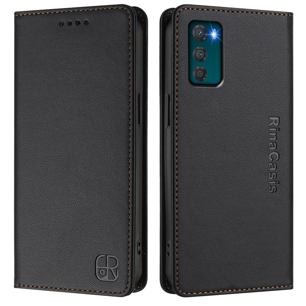 Motorola Moto G42 Dual-Folded Magnetic Suction RFID Blocking PU Leather Wallet Phone Case with Card Slots, Cash Pocket, Kickstand, Full Protective Flip Cover
