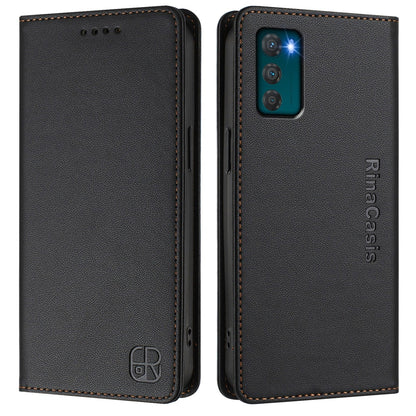 Motorola Moto G42 Dual-Folded Magnetic Suction RFID Blocking PU Leather Wallet Phone Case with Card Slots, Cash Pocket, Kickstand, Full Protective Flip Cover