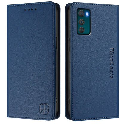 Motorola Moto G42 Dual-Folded Magnetic Suction RFID Blocking PU Leather Wallet Phone Case with Card Slots, Cash Pocket, Kickstand, Full Protective Flip Cover