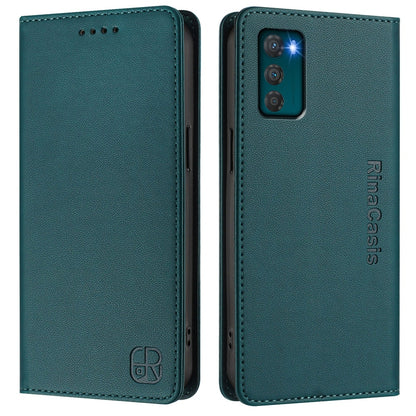 Motorola Moto G42 Dual-Folded Magnetic Suction RFID Blocking PU Leather Wallet Phone Case with Card Slots, Cash Pocket, Kickstand, Full Protective Flip Cover