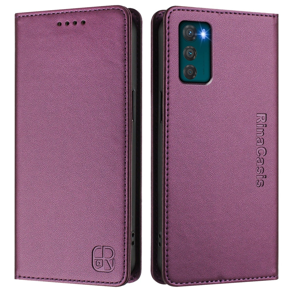 Motorola Moto G42 Dual-Folded Magnetic Suction RFID Blocking PU Leather Wallet Phone Case with Card Slots, Cash Pocket, Kickstand, Full Protective Flip Cover