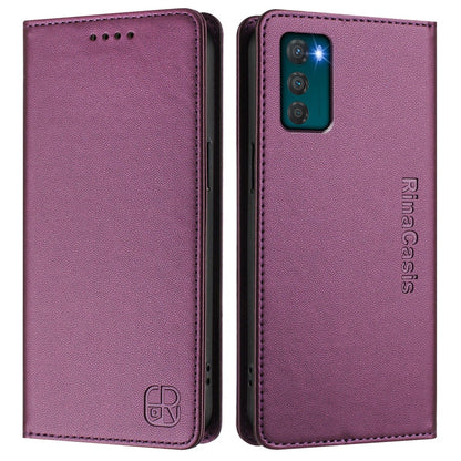 Motorola Moto G42 Dual-Folded Magnetic Suction RFID Blocking PU Leather Wallet Phone Case with Card Slots, Cash Pocket, Kickstand, Full Protective Flip Cover