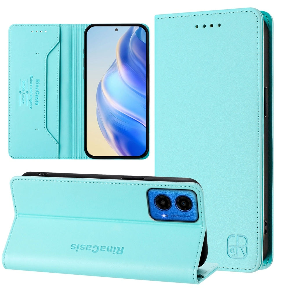 Motorola Moto G45 5G Dual-Folded Magnetic Suction RFID Blocking PU Leather Wallet Phone Case with Card Slots, Cash Pocket, Kickstand, Full Protective Flip Cover