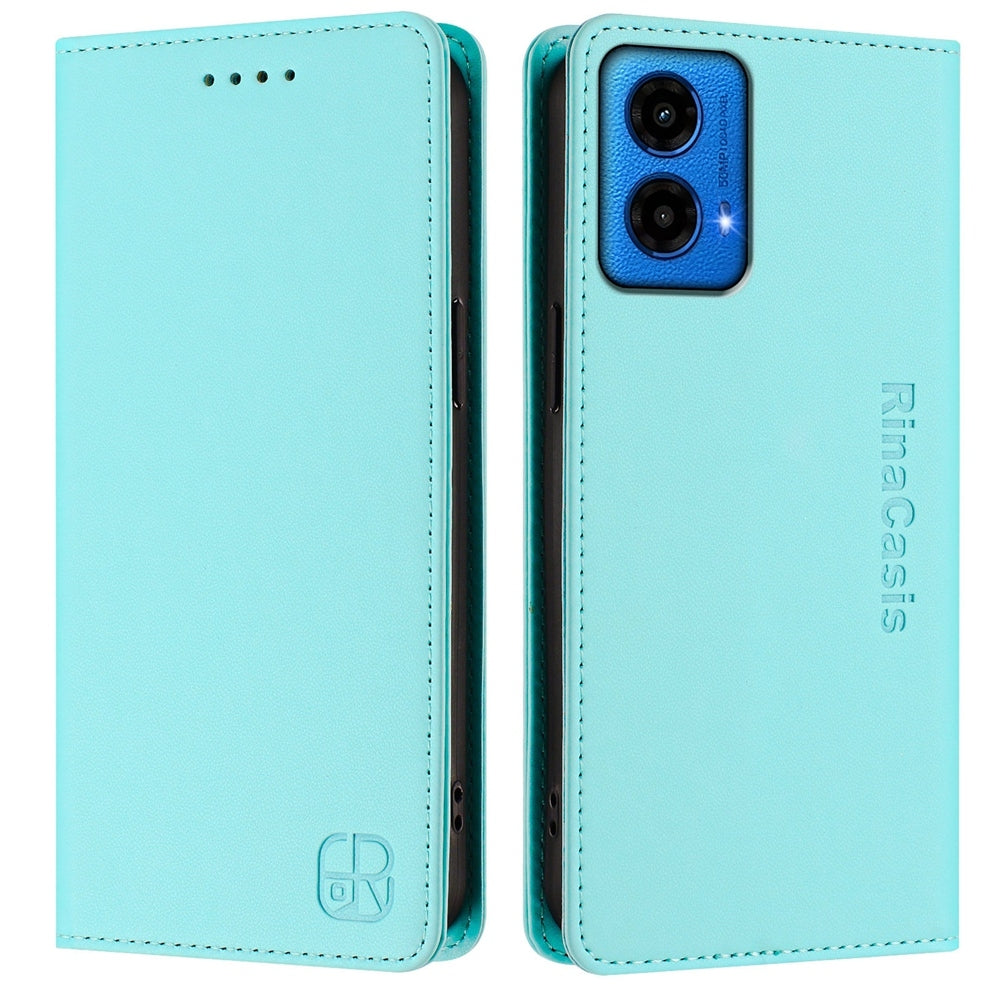 Motorola Moto G45 5G Dual-Folded Magnetic Suction RFID Blocking PU Leather Wallet Phone Case with Card Slots, Cash Pocket, Kickstand, Full Protective Flip Cover