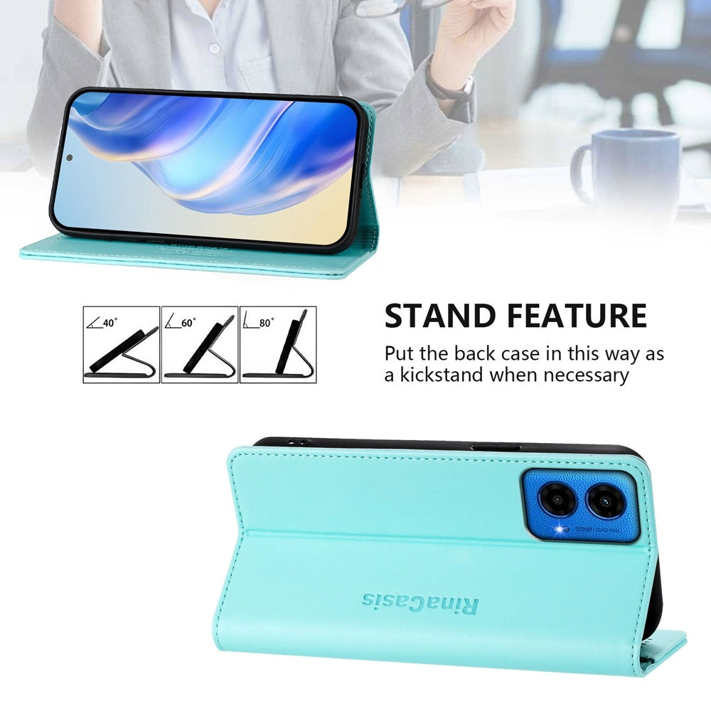 Motorola Moto G45 5G Dual-Folded Magnetic Suction RFID Blocking PU Leather Wallet Phone Case with Card Slots, Cash Pocket, Kickstand, Full Protective Flip Cover
